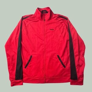 Reebok Track Jacket Mens Small Red Black Side Stripe Full Zip Athletic Jacket